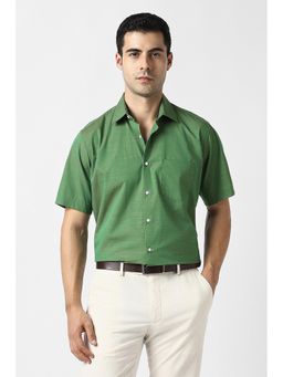 Van Heusen - Men Green Textured Half Sleeves Formal Shirt