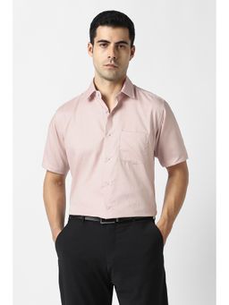 Van Heusen - Men Peach Textured Half Sleeves Formal Shirt