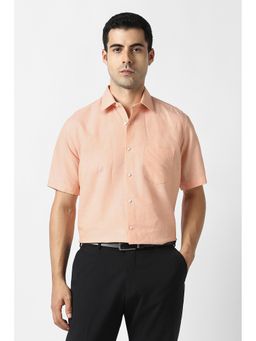 Van Heusen - Men Peach Textured Half Sleeves Formal Shirt