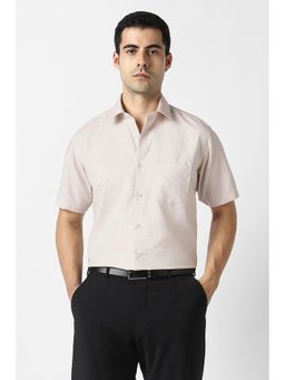 Van Heusen - Men Beige Textured Half Sleeves Formal Shirt