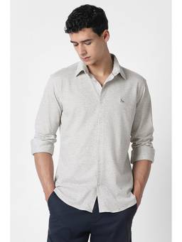 Van Heusen - Men Grey Textured Full Sleeves Casual Shirt