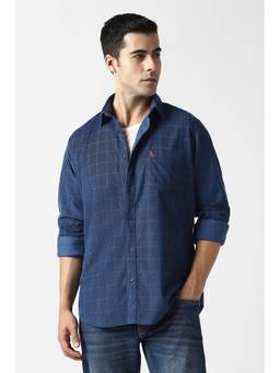 Van Heusen - Men Navy Check Full Sleeves Casual Shirt