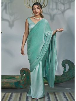Alaya by Stage3 - Cister Co Pista Green Pleated Drape Saree with Stitched Blouse
