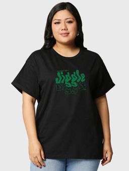 Bewakoof - Women's Black Money Don't Jiggle Graphic Printed Plus Size Boyfriend T-shirt