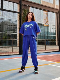 Bewakoof - Official Peanuts Women's Kim Blue Printed Oversized Co-ordinates
