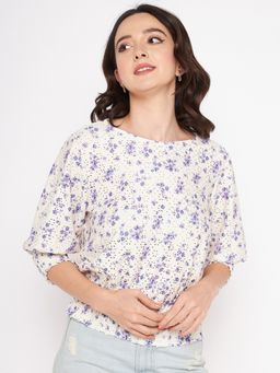 Madame - Mauve Boat Neck Three Fourth Sleeves Tops