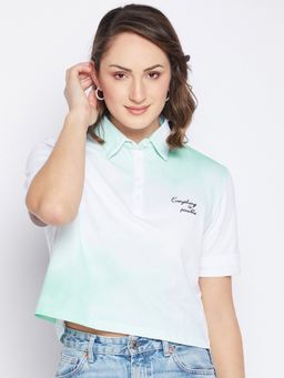 Madame - Green Collar Neck Half Sleeves Crop Tops