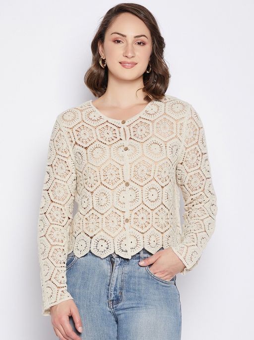 Buy Madame Beige Boat Neck Full Sleeve Shrugs Online