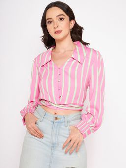 Madame - Pink V-neck Full Sleeve Shirts