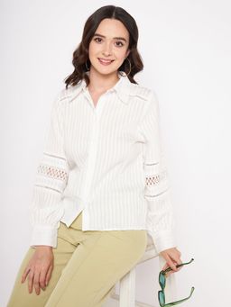 Madame - White Collar Neck Full Sleeve Shirts