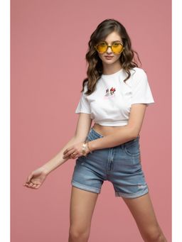 Madame - White Mickey And Minnie Disney Print Top