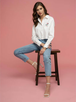 Madame - White Mickey And Minnie Disney Printed Shirt