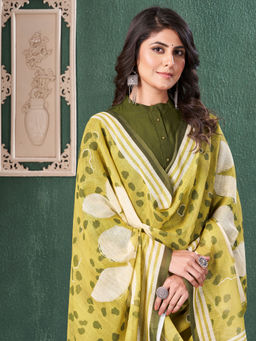 MOJILAA - Green Roman Silk Solid Straight Kurta with Afghani Salwar and Dupatta (Set of 3)