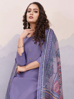 MOJILAA - Women's Lavender Roman Silk Kurta with Afghani Salwar and Printed Dupatta (Set of 3)