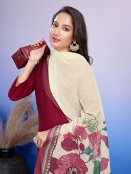 MOJILAA - Women's Maroon Roman Silk Kurta with Afghani Salwar and Printed Dupatta (Set of 3)