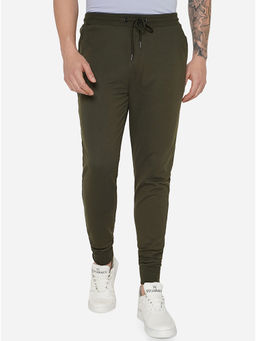 JadeBlue - Men's Green Cotton Blend Slim Fit Solid Track Pant