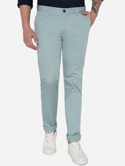 JadeBlue - Men's Mint Blue 100% Cotton Uno Fit Solid Casual Trouser