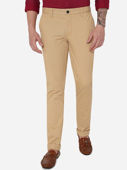 JadeBlue - Men's Beige 100% Cotton Uno Fit Solid Casual Trouser