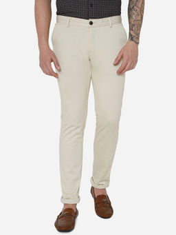 JadeBlue - Men's Off-white 100% Cotton Venice Slim Fit Solid Casual Trouser