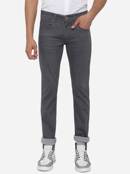 Greenfibre - Men's Steel Grey Cotton Stretch Narrow Fit Washed Jeans