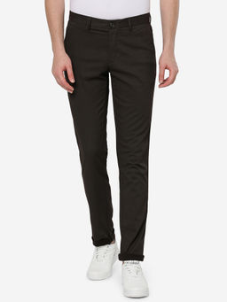 JadeBlue - Men's Solid Coffee Brown Cotton Uno Fit Casual Trouser