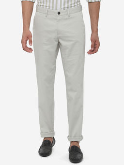 JadeBlue - Men's Light Grey 100% Cotton Uno Fit Solid Casual Trouser
