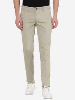 Greenfibre - Men's Solid Beige Cotton Neo Fit Casual Trouser