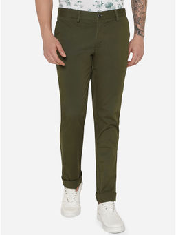 JadeBlue - Men's Light Olive 100% Cotton Uno Fit Solid Casual Trouser