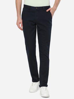 JadeBlue - Men's Solid Navy Blue Cotton Uno Fit Casual Trouser