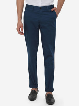 JadeBlue - Green Fibre Men's Solid Royal Blue Cotton Uno Fit Casual Trouser