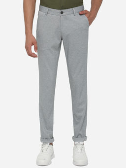 JadeBlue - Men's Light Grey 100% Cotton Venice Slim Fit Solid Casual Trouser