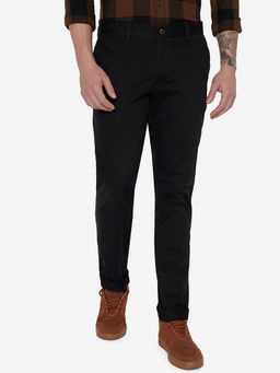 JadeBlue - Men's Black 100% Cotton Uno Fit Solid Casual Trouser