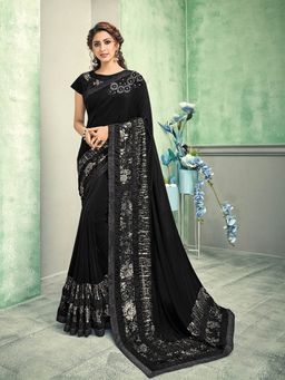Odette - Black Lycra Designer Saree with Unstitched Blouse