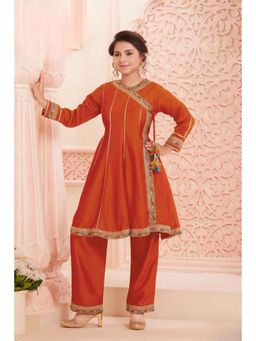 Lagorii - Orange Angrakha Kurta With Pant