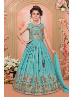 Lagorii - Blue Embroidered Lehenga with Choli & Dupatta