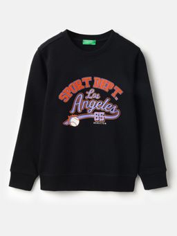 United Colors of Benetton - Regular Fit Round Neck Patch Work Black Sweatshirt