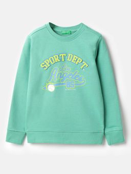 United Colors of Benetton - Regular Fit Round Neck Patch Work Green Sweatshirt