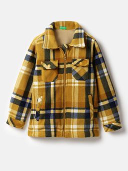 United Colors of Benetton - Regular Fit Cut Way Collar Checks Mustard Shacket