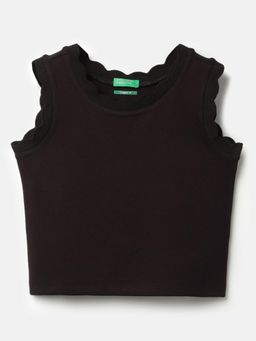 United Colors of Benetton - Cropped Round Neck Solid Black Tank Top