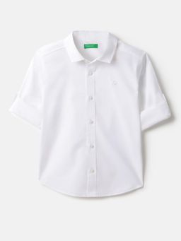 United Colors of Benetton - Regular Fit Spread Collar Solid White Shirt