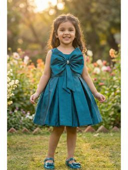 Lagorii - Teal Big Bow Party Wear Frock