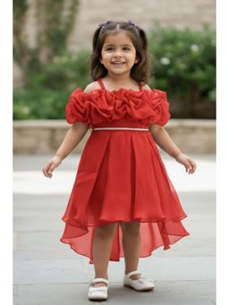 Lagorii - Red Ruffle Layered Party Wear Frock With Shimmer Strap