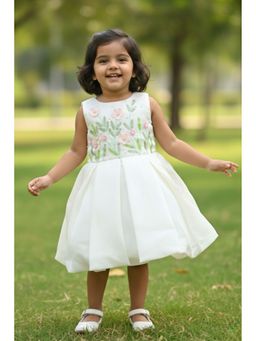 Lagorii - White Floral Sequins Embroidered Party Wear Frock