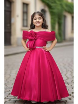 Lagorii - Pink Off-Shoulder Pleated Bow Party Gown
