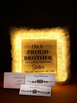 PANASH - Gold-Plated Brass Handcrafted Lumba & Rakhi With Led Pillow