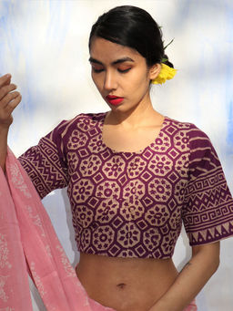 Chidiyaa - Skd Purple Handprinted Pure Cotton Blouse