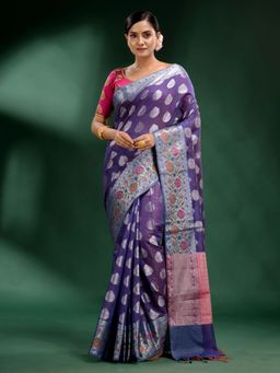 CHARUKRITI - Violet Pure Silk Handwoven Soft Saree with Unstitched Blouse