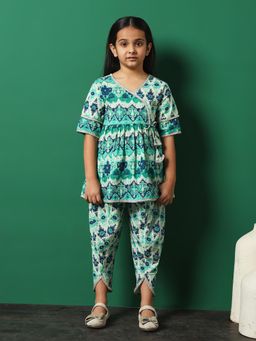 Readiprint - Frock Style Cotton Sea Green Kurti with Patiala (Set of 2)