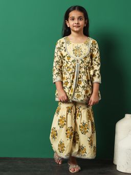 Readiprint - Frock Style Cotton Beige Kurti with Sharara (Set of 2)