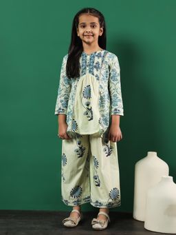 Readiprint - A-Line Style Cotton Blue Kurti with Palazzo (Set of 2)